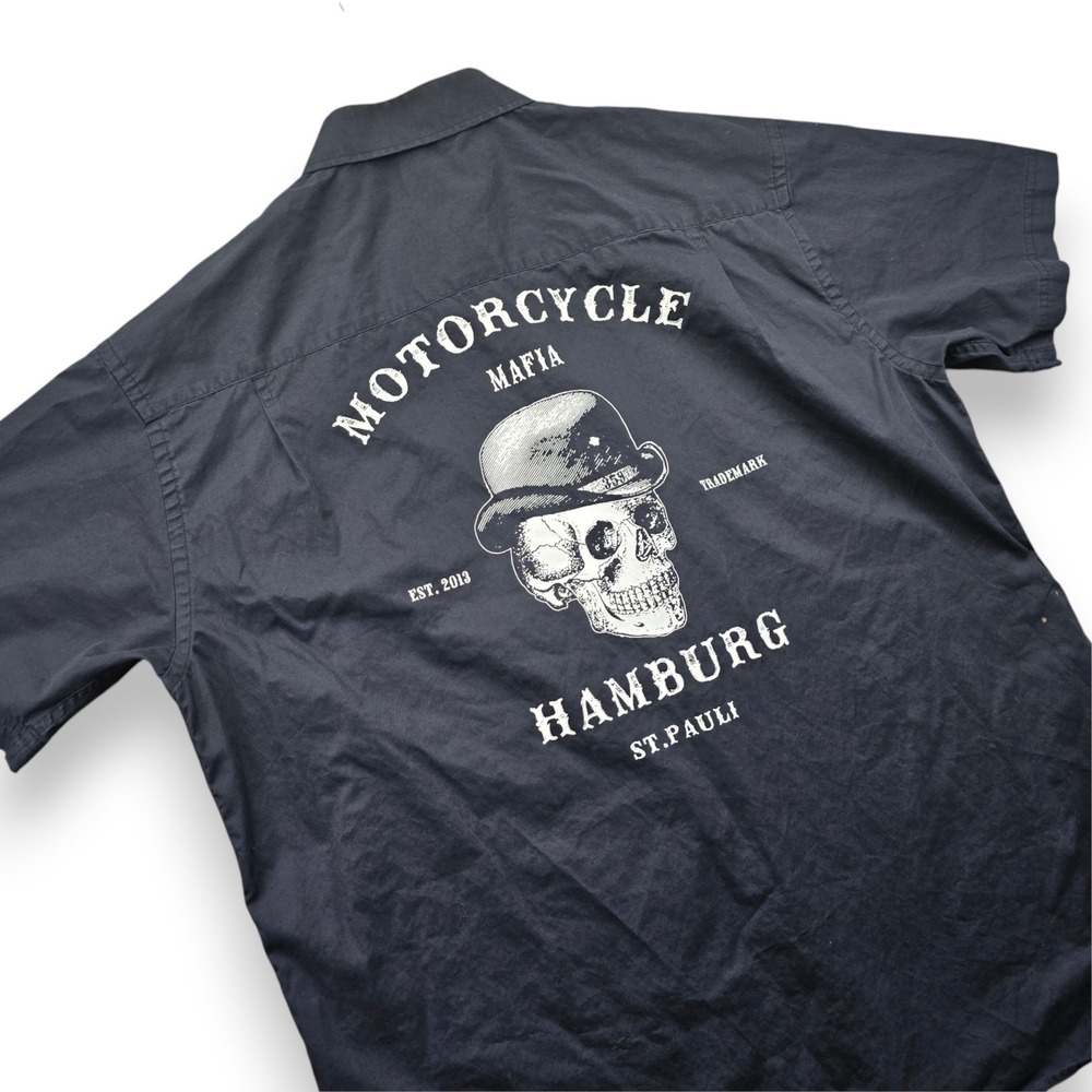 B&C Collection Mens XXL Motorcycle Mafia Hamburg Skull Shirt Cotton Black SSL